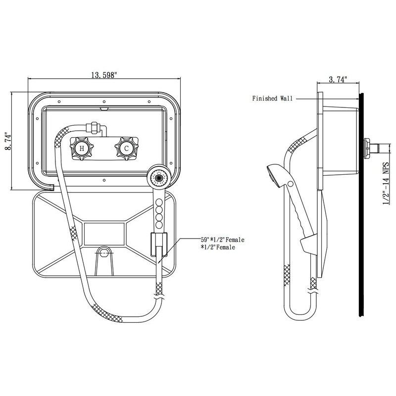 Dura Faucet DF-SA170-BK RV Weatherproof Exterior Shower Box Kit -