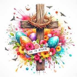 Fotasmua Easter Flower Cross Diamond Painting Kits for Adults Beginners, DIY Cross Eggs Diamond Art Kits for Adults, 5D Round Full Drill Diamond Dots Gem Art Kits Craft for Home Wall Decor 14X 14 Inch