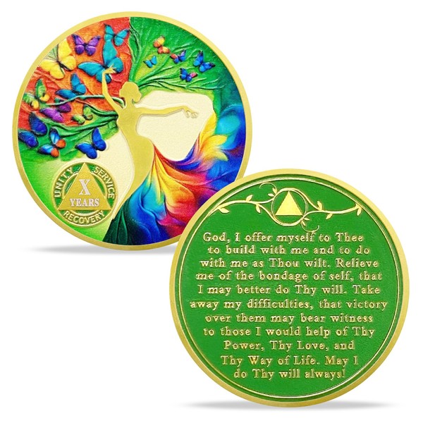 IELCJJ 10 Year Sobriety Coin, Delicate Artsy Tree of Life