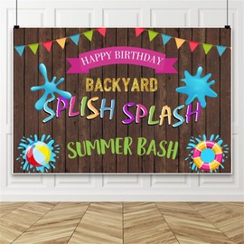 Leowefowa Splish Splash Birthday Party Decorations 10x8ft Summer Pool Party Sign Summer Bash Backyard Pool Party Decorations Wood Pennant Photography Background Pool Party Banner Props