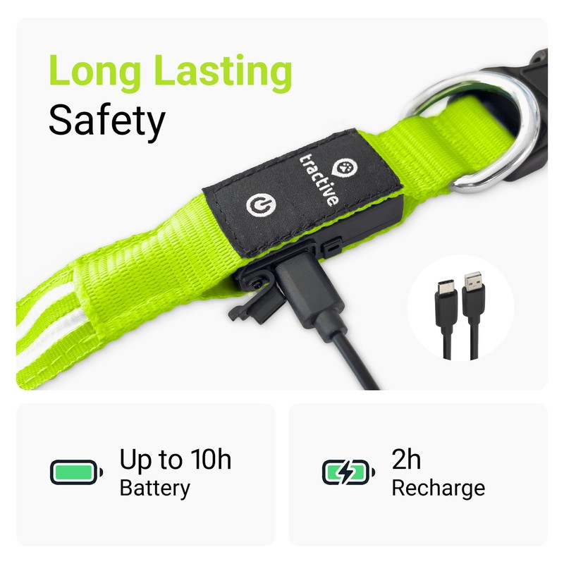 Tractive LED Light Up Dog Collar USB Rechargeable Waterproof (Green)