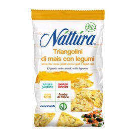 NATTURA Triangolini di Mais con Legumi Bio, Croccante Snack Senza Glutine e Lattosio, Ricco di Fibre, Senza Olio di Palma, Prodotto Vegano Senza Lievito, Confezione da 80 g