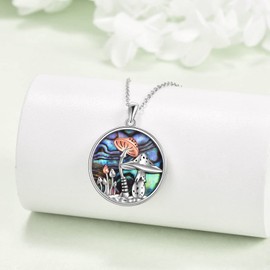 YFN Mushroom Necklace Sterling Silver Abalone Shell Mushroom Pendant Necklace Mushroom Jewelry For Women Gifts