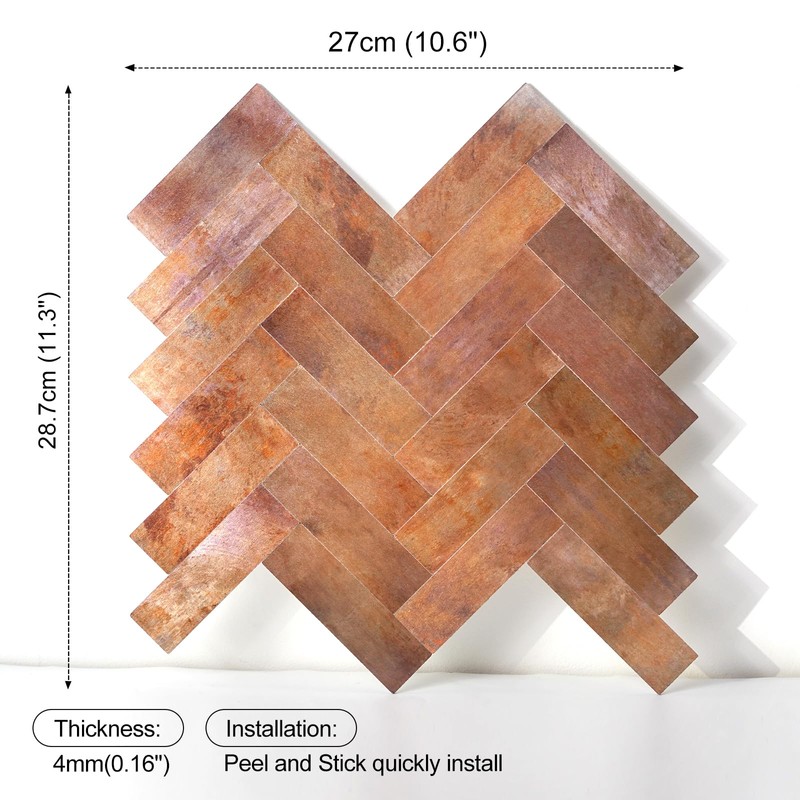 Yipscazo 10 Sheets Retro Copper Herringbone Peel and Stick Backsplash
