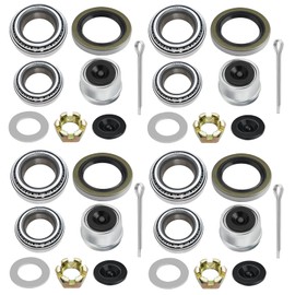 4 Set L68149 L44649 Trailer Axle Bearings Kit with 171255TB Grease Seals,1.98'' Trailer Dust Caps, Cotter Pins, Axle Nuts & Washers, Fits for 1-3/8'' to 1-1/16'' 3500 Lbs Trailer Axle #84 Spindle