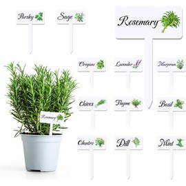 HIENAJ 12Pcs Herb Garden Signs - 12 Styles Plant Labels for Outdoor Acrylic Markers - Waterproof Reusable Stakes Tags With Names for Vegetables Indoor Outdoor Decoration