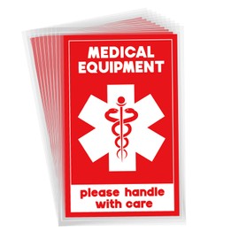 16pcs Medical Equipment Luggage Stickers, 2x3 Inch Please Handle with Care Labels Waterproof Warning Decal for Fragile Medical Supplies Tag (Red and White)