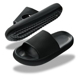 Donpapa Bathing Shoes Women Men Soft Slippers Non-Slip Bath Slippers Lightweight Summer Shower Indoor Outdoor Slippers Flops, black, 38 / 39 UK