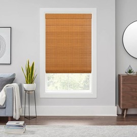 Romswi Cordless Bamboo Roman Shade Blind for Inside/Outside Mount, Light Filtering, Light Russet, 30" W x 64" H