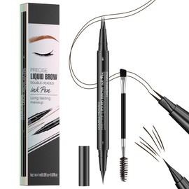 Microblading Eyebrow Pen - Waterproof 2-in-1 Dual-Ended Eye Brow Pen with 2-Fork-Tip Brow Pen and Precise Brush Create Natural Looking Defined Eyebrows Last All Day