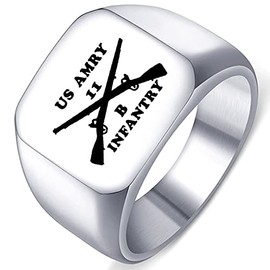 Dacai Laser Engraved Army Combat Infantryman 11B US Silver Stainless Steel Men's Womens Ring