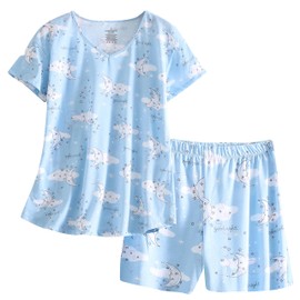 PNAEONG Conjunto de pijama corto de algodón para mujer, S Cloud Moon, S