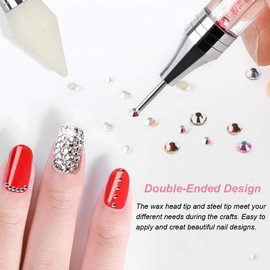 Dual-Ended Nail Rhinestone Picker Dotting Pen with Extra 2 Wax Head, FITDON Wax Tip Pencil for Jewel Gems Crystals Studs Pickup (Pink)