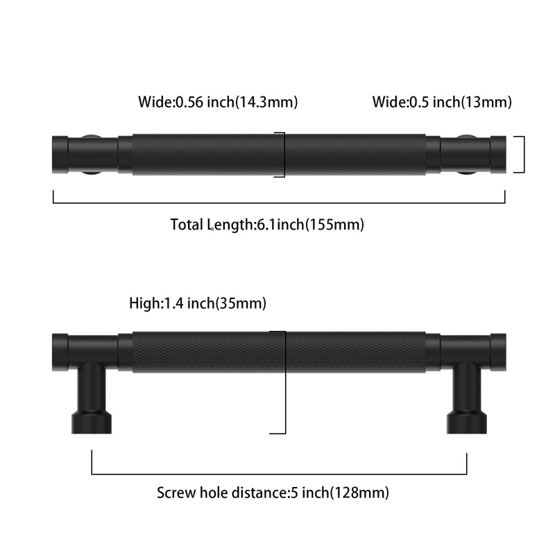 Asidrama 10 Pack 5 Inch(128mm) Matte Black Cabinet Pulls Knurled