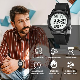 Hearkent Pedometer Watch for Walking for Senior No App Required with Steps Calories Counter and LCD Large Numbers(All Black)