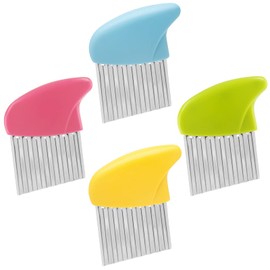 Luomorgo 4 Pack Stainless Steel Potato Crinkle Cutter Knife Carrot Wavy Knife French Fry Slicer Vegetable Wavy Chopper Knife, Green & Pink & Blue & Yellow