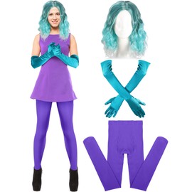 Chuangdi 3 Pcs Halloween Costume Accessories Blue Green Wig Gloves Stockings for Cartoon Movie Women Cosplay Party