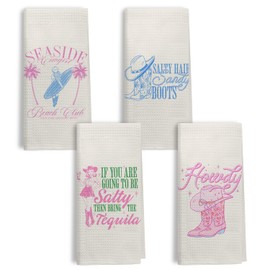 Kemingni Coastal Cowgirl Kitchen Towels Set of 4, Howdy Western Cowgirl Decorative Hand Towels for Bathroom, Coastal Western Dish Towels for Kitchen, Coastal Cowgirl Decor, 16x24 Inches