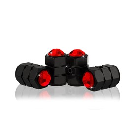 JR2 Bling Anti-Theft Locking System RED(RD-BC) Crystal Metal Black Tire Rim Valve Stem Cap