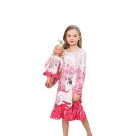 Bow Dream Toddler Girls Dress and Matching American Girl Doll Clothes for Girls Party Birthday Hot Pink Size 120
