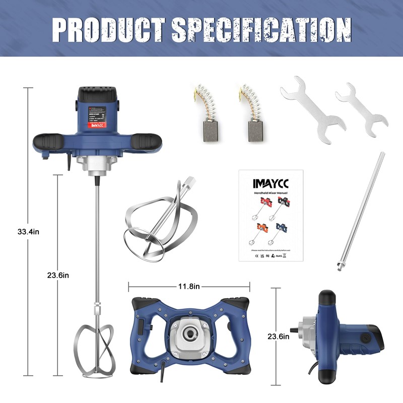 IMAYCC Handheld Cement Mixer, Portable Concrete Mixer,110V 6 Speed Mixing