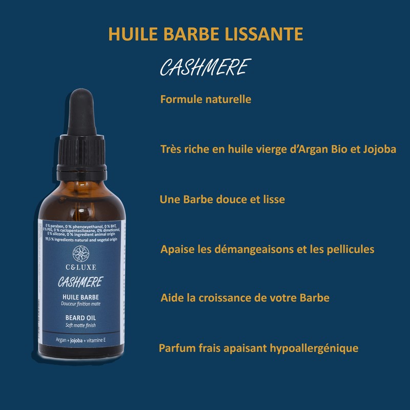 Cashmere Men's Smoothing and Protective Beard Oil, with Natural Oils: