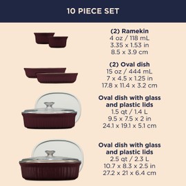 CorningWare Ceramic Bakeware Set with Lids, Chip and Crack Resistant Stoneware Baking Dish, Microwave, Dishwasher, Oven, Freezer and Fridge Safe, 10-Piece French Cabernet