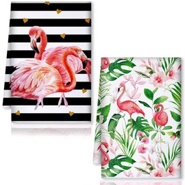 YEAMLTE Flamingo Kitchen Towels, Set of 2 Kitchen Towels, Flamingo Tea Towels, 40 x 60 cm, Summer Tea Towels, Pink Tea Towels for Kitchen, Bathroom, Home, Decoration (C)