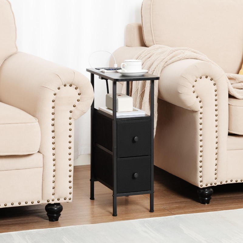 LOAKEKEL Narrow End Table Living Room with Charging Station, Skinny