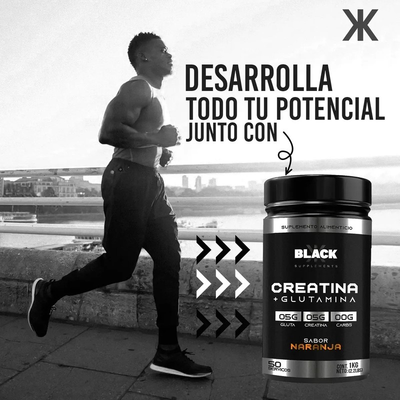Black 1kg Creatina Glutamina 50 Servicios Varios Sabores
