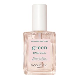 MANUCURIST • S.O.S. Base Coat • Enriched with Vitamins C and B5 • Nail Fortifier • Repairs and Strengthens • Care for Very Damaged Nails • Vegan, Up to 78% Plant-Based • Made in France • 15 ml