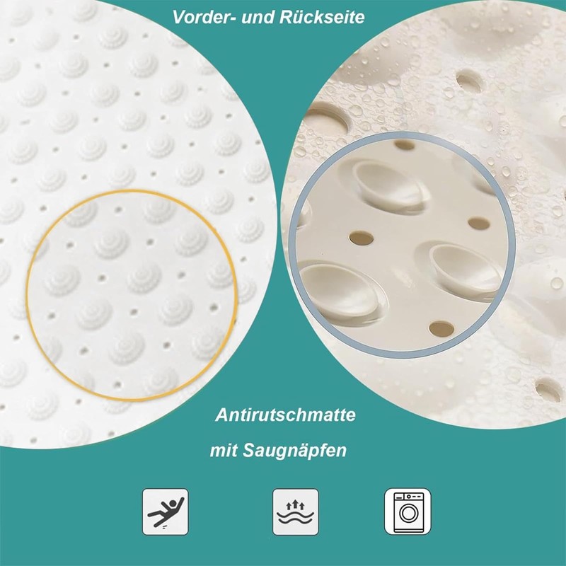 Shower Mat, White, 48 x 48 cm, Square Shower Mat,