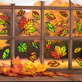 Faccito 30 Sets Fall Leaf Suncatchers Ornaments DIY Window Paint Art Suncatchers Craft Kits Autumn Maple Leaf Sun Catchers Decorations for Thanksgiving Harvest Party Activity Art Project
