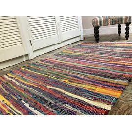 Second Nature Online - SHANTI Multi Coloured Rug | Hand Woven | Eco-Friendly: 100% Recycled Fabric | Ethically Sourced | Flat Weave (60 cm x 90 cm)