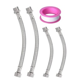 Flex Hose 3/8, 304 Stainless Steel Hose 3/8 Inch, Pack of 4, 1 Waterproof Band, Reinforced Hose 3/8 Inch, Braided Pex Hose for Tap, Washing Machine, Shower Head, Toilet (10/20 cm)