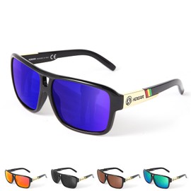 KDEAM Square Polarized Sunglasses for Men Women Unisex Black Outdoor Sport Polarization UV400 Sun Glasses Eyewear Lightweight Square Frame for Golf, Driving & Outdoor Protection(Blue Polarized Lens)