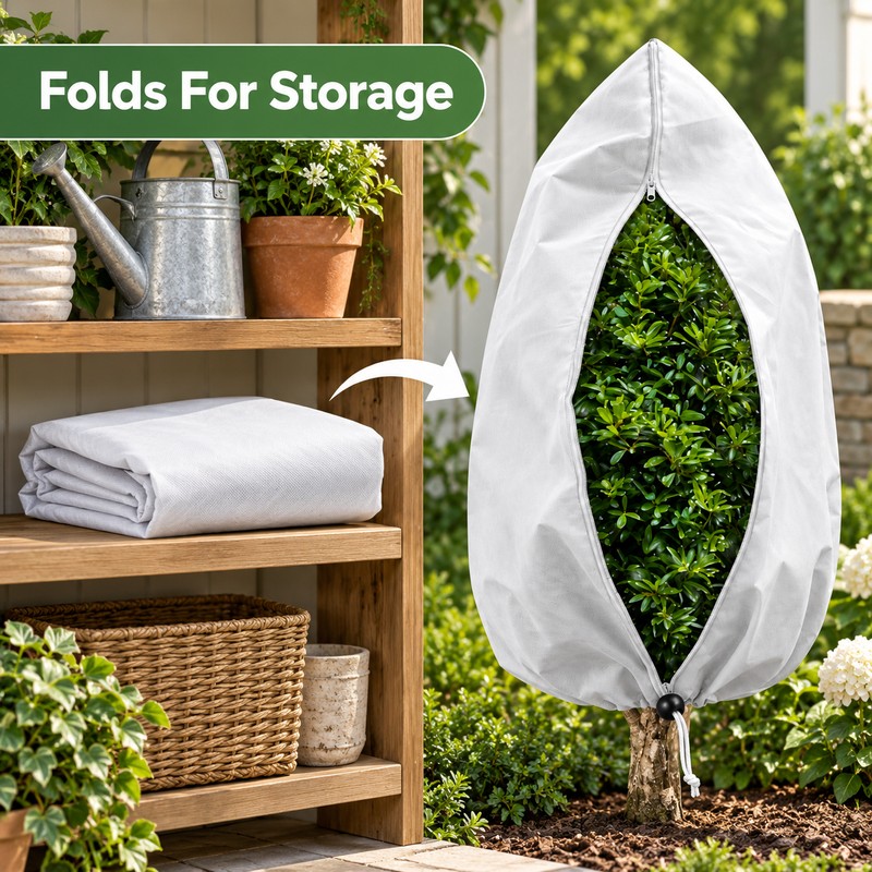 Winter Plant Protection Cover Bag with Zipper & Drawstring –