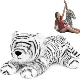 MaoGoLan 32 inch Tiger Stuffed Animal Giant White Tiger Plush Big Stuffed Tiger Snow Leopard Lion for Kids Girls Boys Safari-Themed Baby Shower Party Decorations