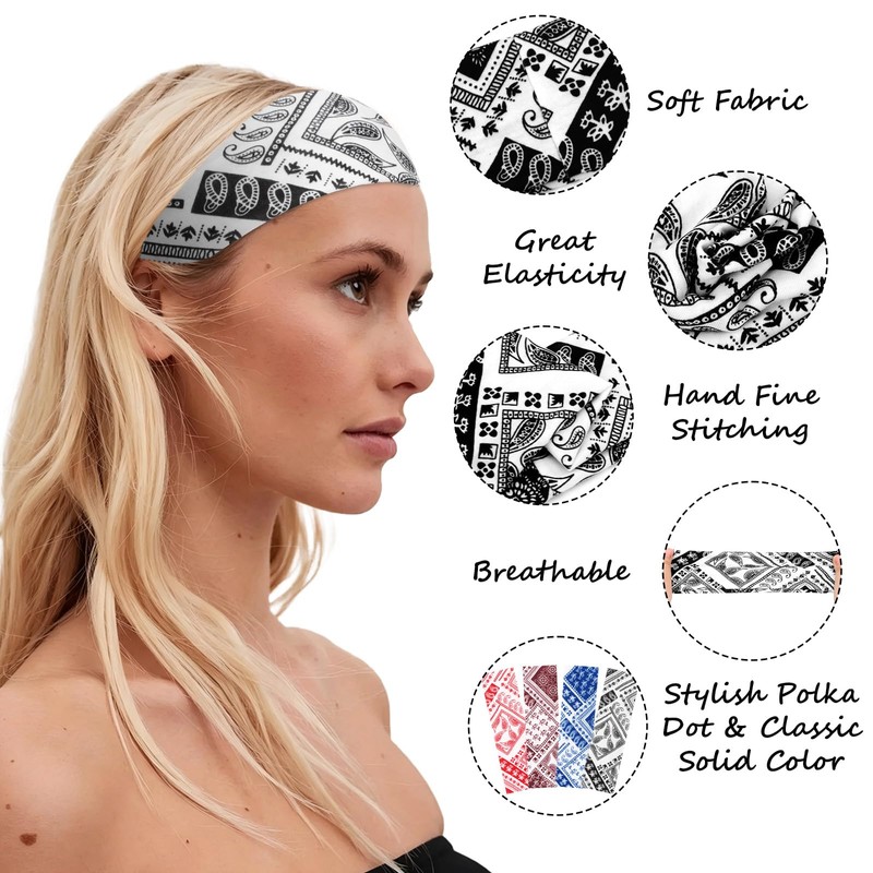 Red Black Blue Paisely Hair Head Bandana Headband for Women