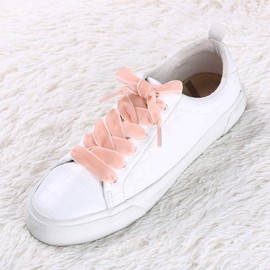 [Allegra K] Velvet Shoelaces, Ribbon Shoelaces, Flat Laces, Wide Laces, For Sneakers and Boots, 0.6 inch (1.6 cm) Width, light coral