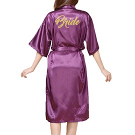 Loriusy Bridal Robe, Long Satin Bathrobe, Bath Robe for Women, Wedding Party for Bride, Dressing, Purple, XXXL