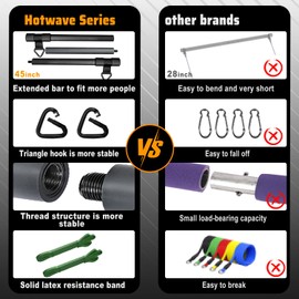 HOTWAVE Resistance Band Bar,Portable Plus Length Strength Training Bar,Adjustable 33"/45",Full Body Exercise Power Lifting Fitness Bar,at Home Workout Equipment