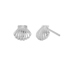 Cute Tiny Shell Stud Earrings for Women 925 Sterling Silver Gold Plated Minimalist Scallop Sea Shell Cartilage Earring Hypoallergenic Summer Beach Ocean Gifts Jewelry Gift for Daughter (Silver)