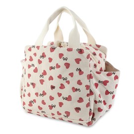 FYting Women's Lunch Bag, 12 L Cool Bag, Small Corduroy, Side Pockets with Large Capacity, Store Umbrellas, Water Cups, Tableware, Mobile Phones, Suitable for Picnics, Work, School (Love)