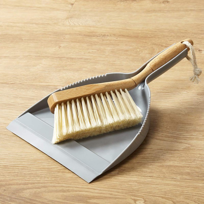 Addis Dustpan & Bamboo Hand Brush Set, Grey & Natural,
