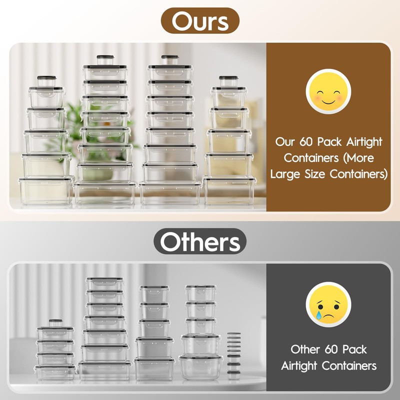 KEMETHY 60 Pcs Large Food Storage Containers with Lids Airtight,