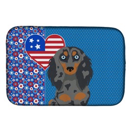 Caroline's Treasures WDK5190DDM Longhair Blue and Tan Dapple Dachshund USA American Dish Drying Mat Absorbent Dish Drying Mat Pad for Kitchen Counter Dish Drainer Mat for Countertop, 14 x 21", Multico