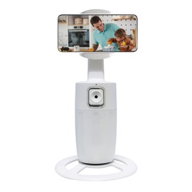 Auto Face Tracking Cell Phone Holder, No App Required, 360° Rotation Face Body Phone Tracking Tripod Smart Shooting Camera Mount for Live Vlog White