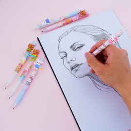 G-Ahora 6 Pcs Anime Mechanical Pencils Cute Mechanical Pencils Black 0.5mm School Supplies with 1 Lead Refill Set (Blue)