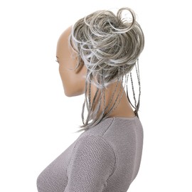 CAISHA PRETTYSHOP XXL Large Scrunchy Braided Updo Slightly Wavy Messy Bun Hairpiece Gray Mix G10D